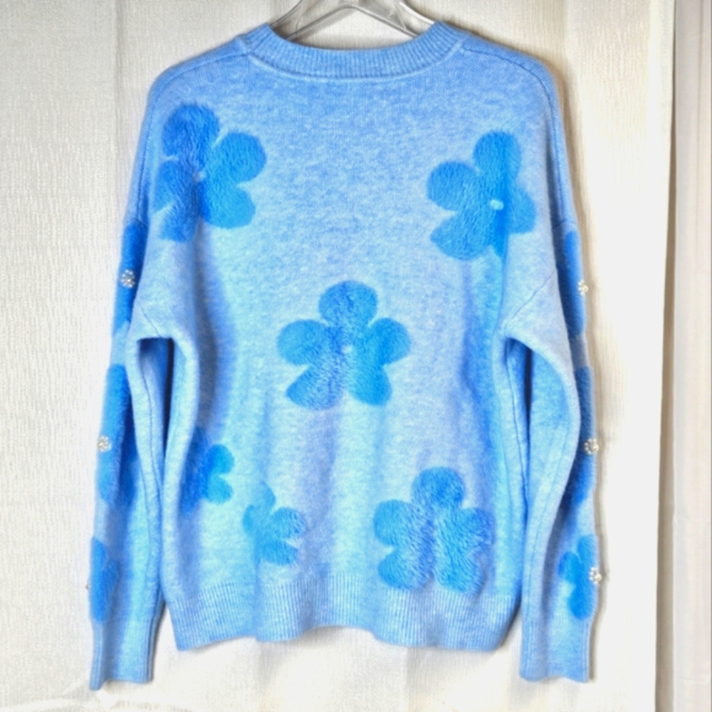 Nanette Lepore Blue Floral Sweater - Picture 3 of 11